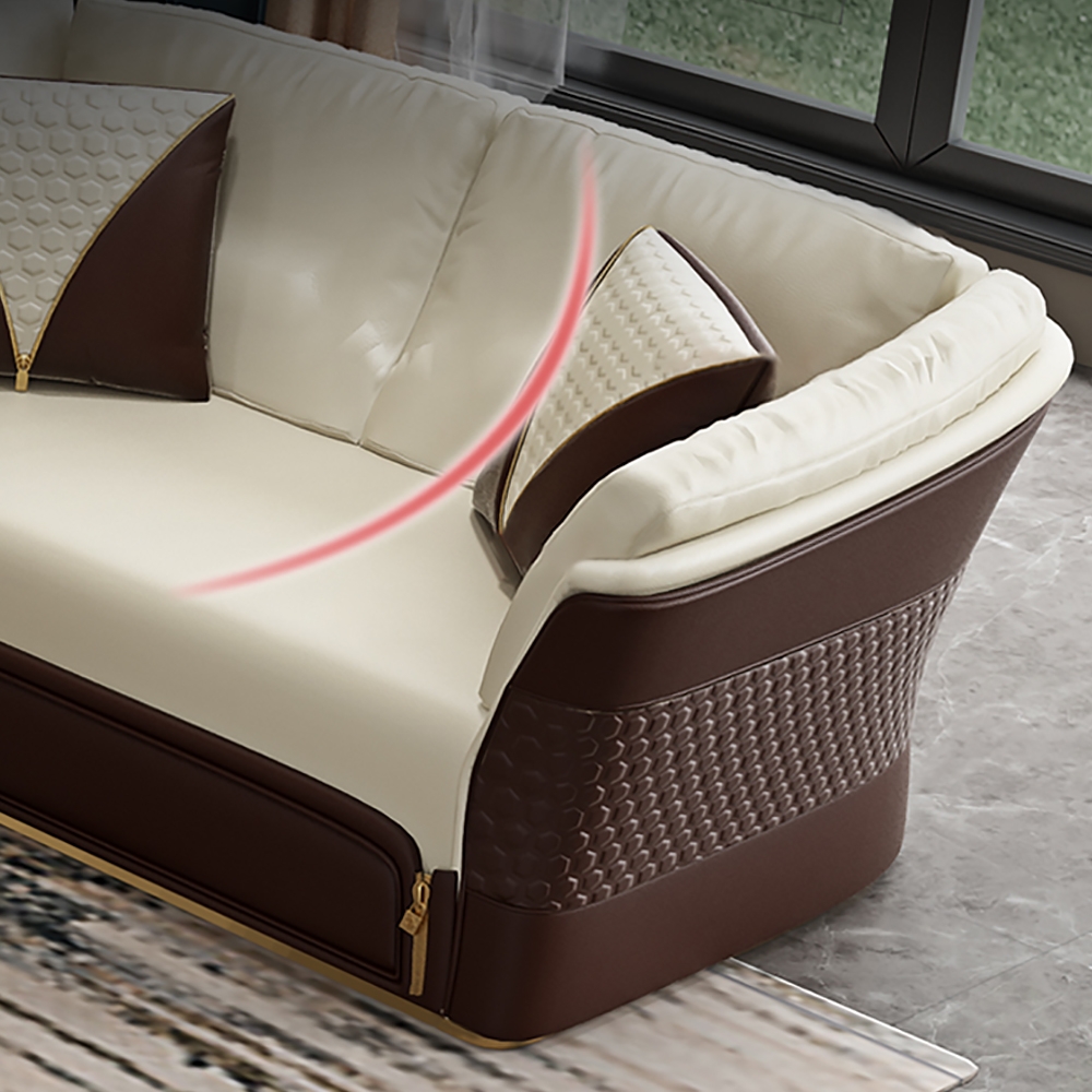 Brown Upholstered Microfiber Leather Sofa 3-Seater Sofa Luxury Sofa 88.6" window image