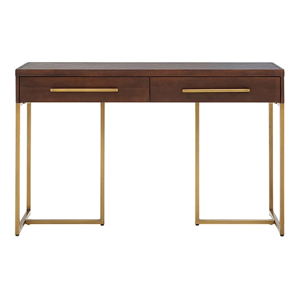 Walnut Modern Wooden Desk with Drawers Pine Wood Top & Metal Frame window image