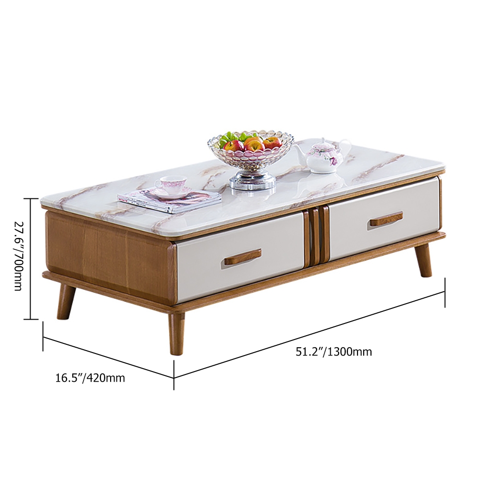Modern Wood Coffee Table with Storage with Marble Top & Wood window image