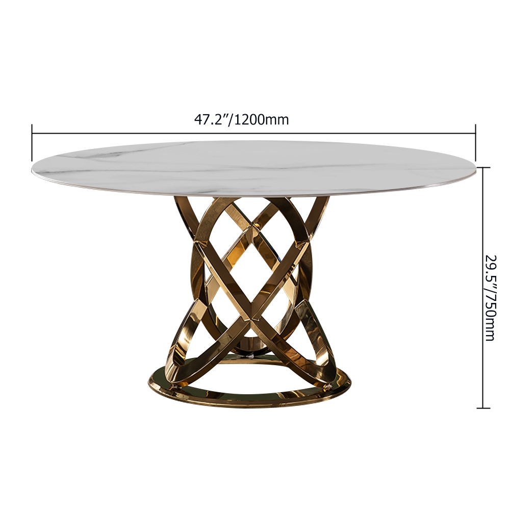 Modern Round White Sintered Stone Top Dining Table with Stainless Base ...