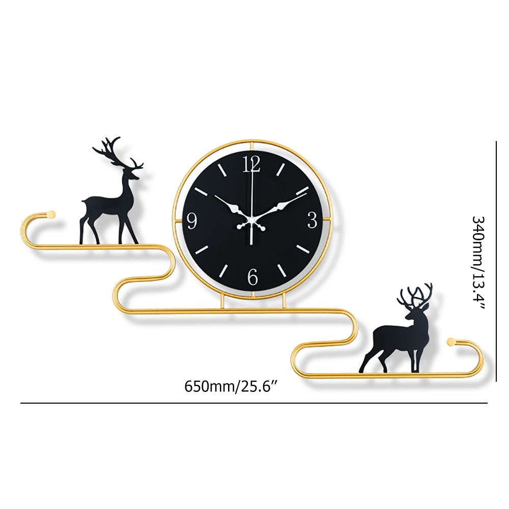 Creative Black&Gold Large Deer Wall Clock Home Background Decor window image