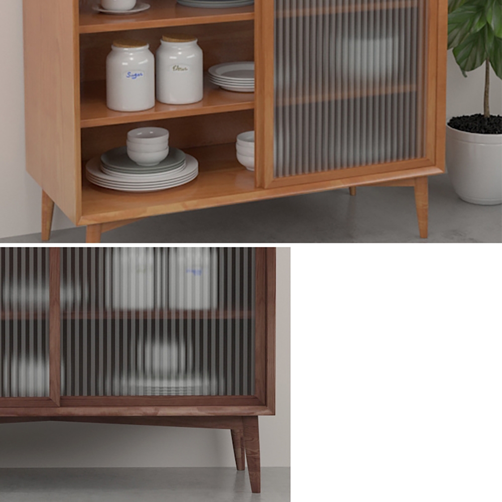 Nordic Natural Sideboard Buffet with Tempered Glass Doors & Drawers & Shelves window image
