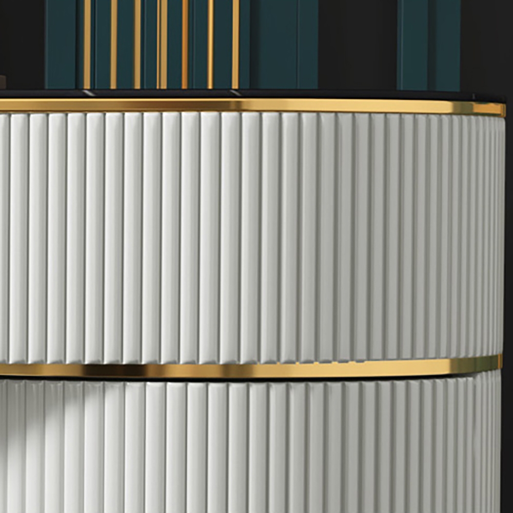 Modern White Makeup Vanity Sintered Stone Top 4 Drawers Cabinet Included Gold Finish window image