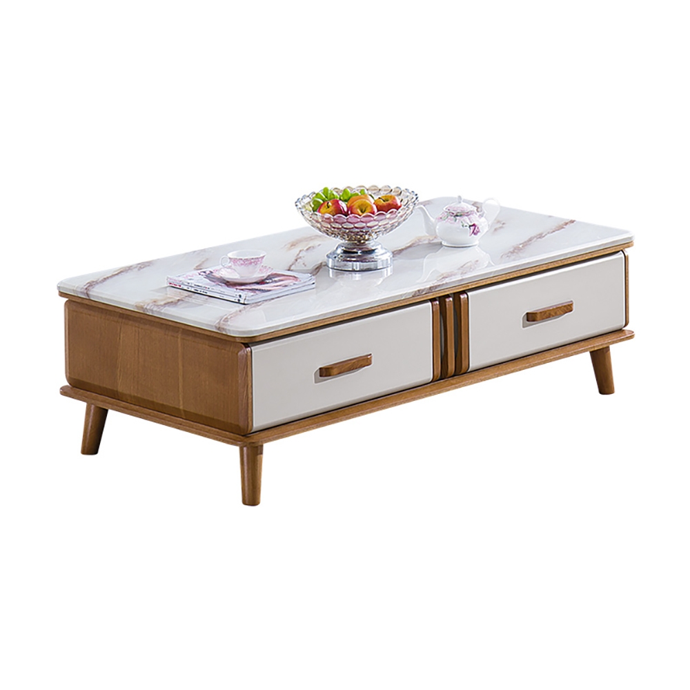 Modern Wood Coffee Table with Storage with Marble Top & Wood window image