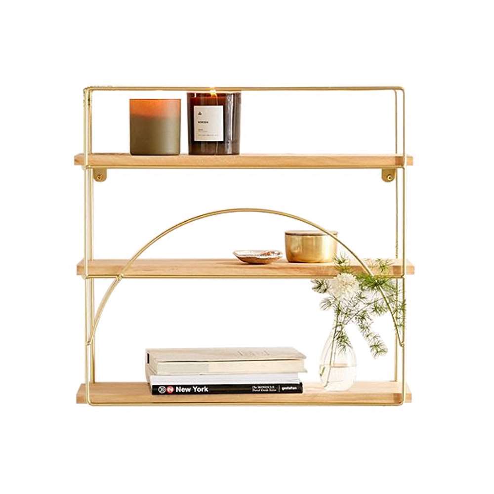 3-Tier Decor Wall Mounted Shelves Display Floating Shelf in Gold window image