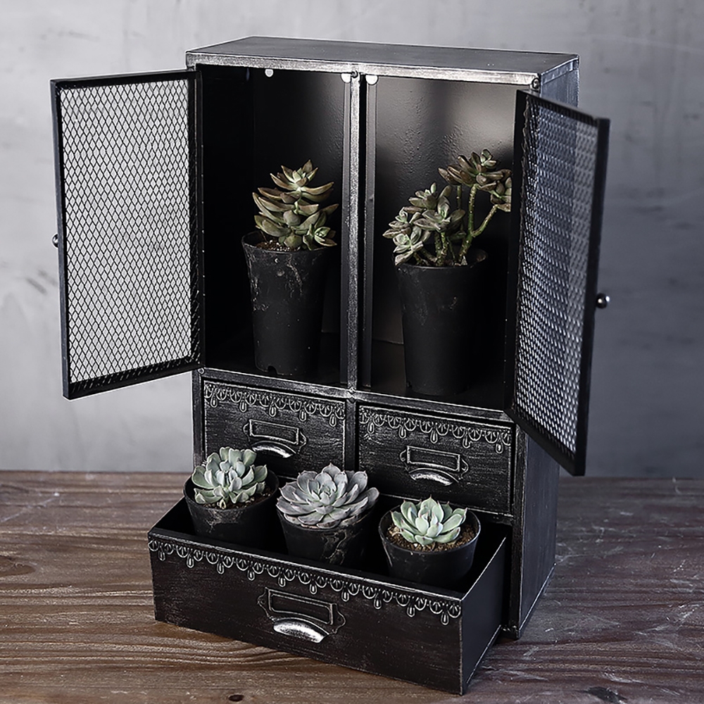 Retro Industrial Floating Shelves Storage Cabinet with Doors & Drawers window image