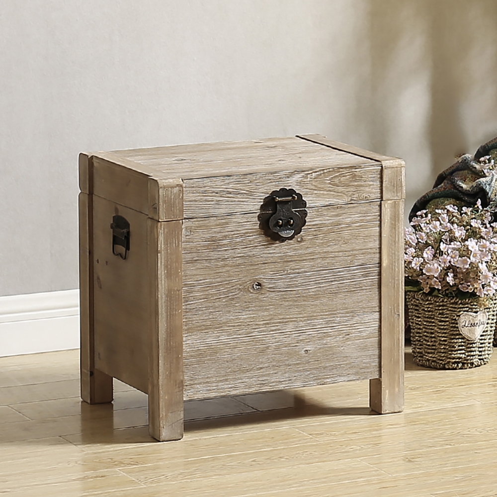 Rustic Natural Stool Wooden Ottoman with Storage window image