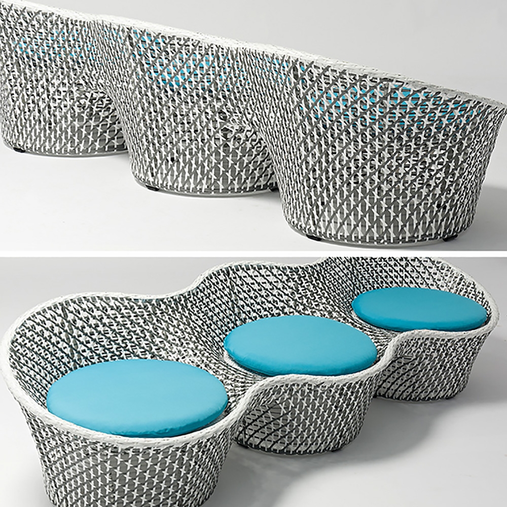 2400mm Outdoor Sofa Rattan with Blue Cushion 3-Seater Peanut-Shape window image