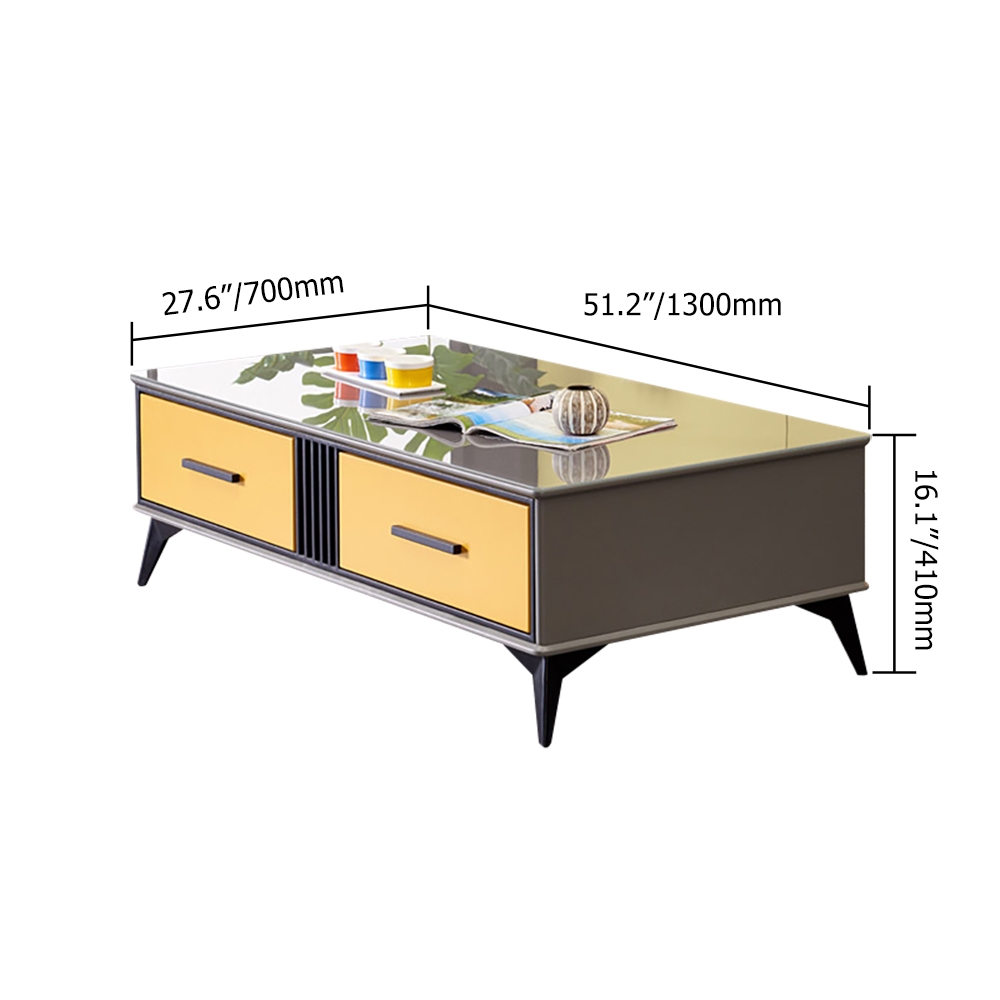 Modern Glass Coffee Table with Drawers in Brown window image