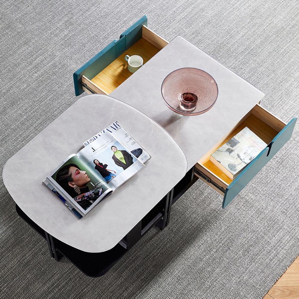 Nesting Coffee Table with Tempered Glass & Pine Wood Frame Accent Extendable Table window image