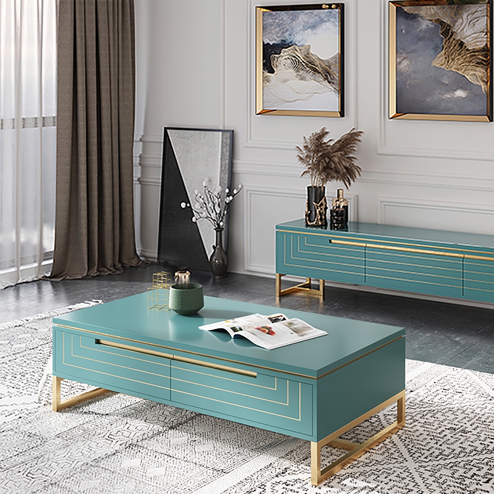 Rectangle Modern Coffee Table with Drawers in Green window image