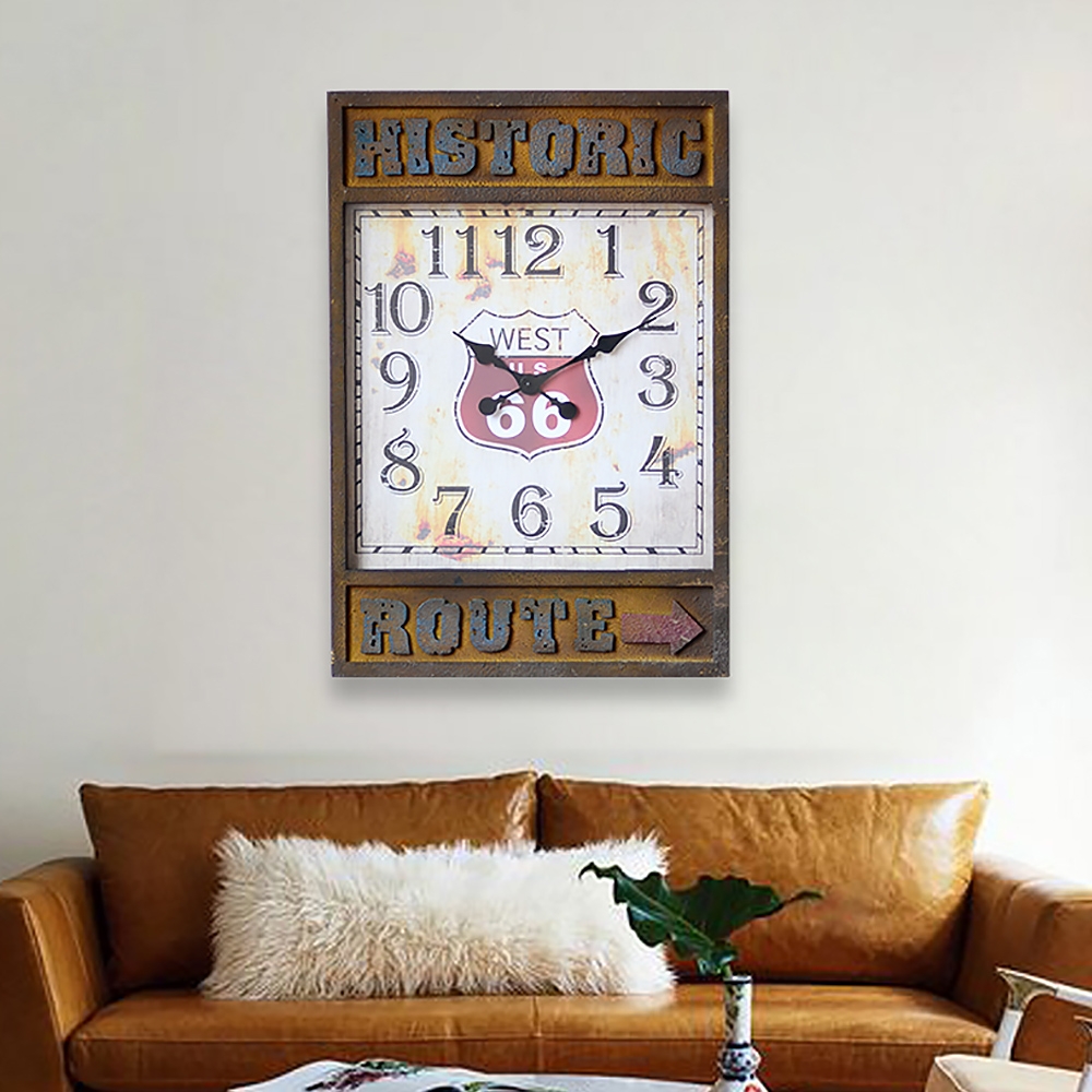 Retro-Style Rectangular Metal Large Wall Clock with Distinctive Distressed Dial window image