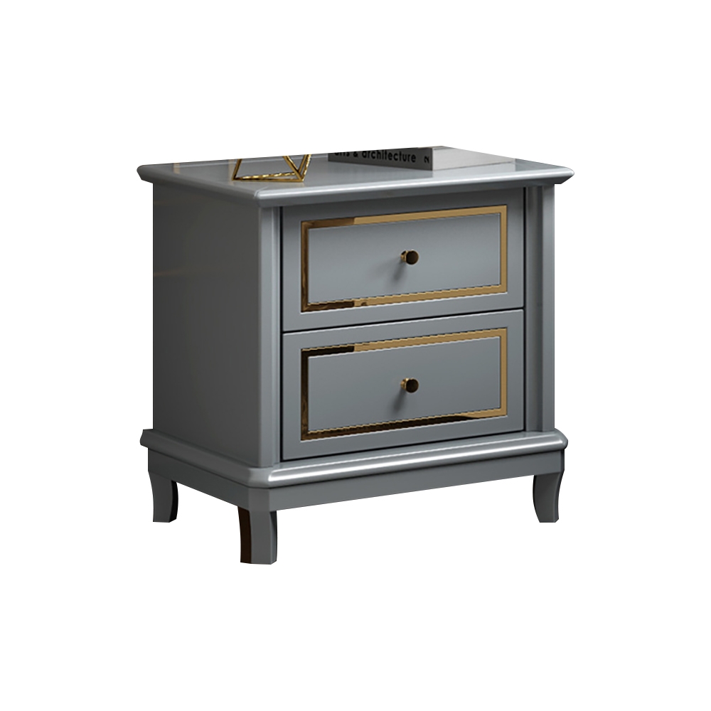 Modern Gray Nightstand Lacquered Luxury 2-Drawer Bedside Cabinet window image