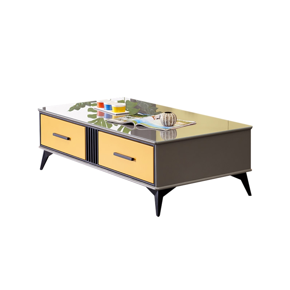 Modern Glass Coffee Table with Drawers in Brown window image
