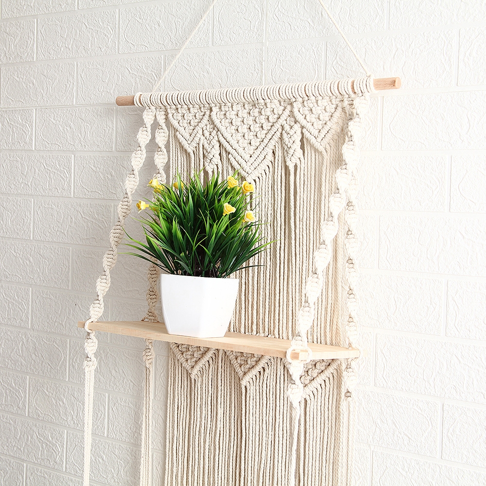 3-Tier Hand-Woven Hanging Shelves Decor Floating Display Shelf window image