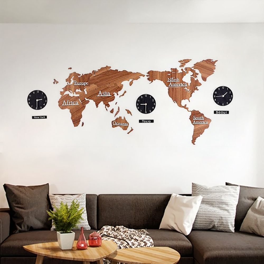 1300mm x 665mm 3D Oversized World Map Creative Wooden Wall Clock window image
