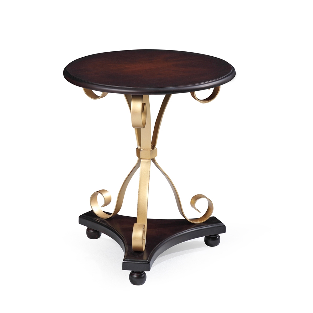 Vintage Round End Table in MDF & Metal Espresso Wooden Side Table window image