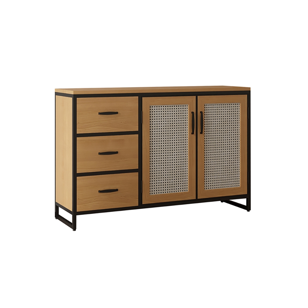 63" Natural Sideboard Nordic Rattan Woven Buffet with Drawers & Doors & Shelves window image