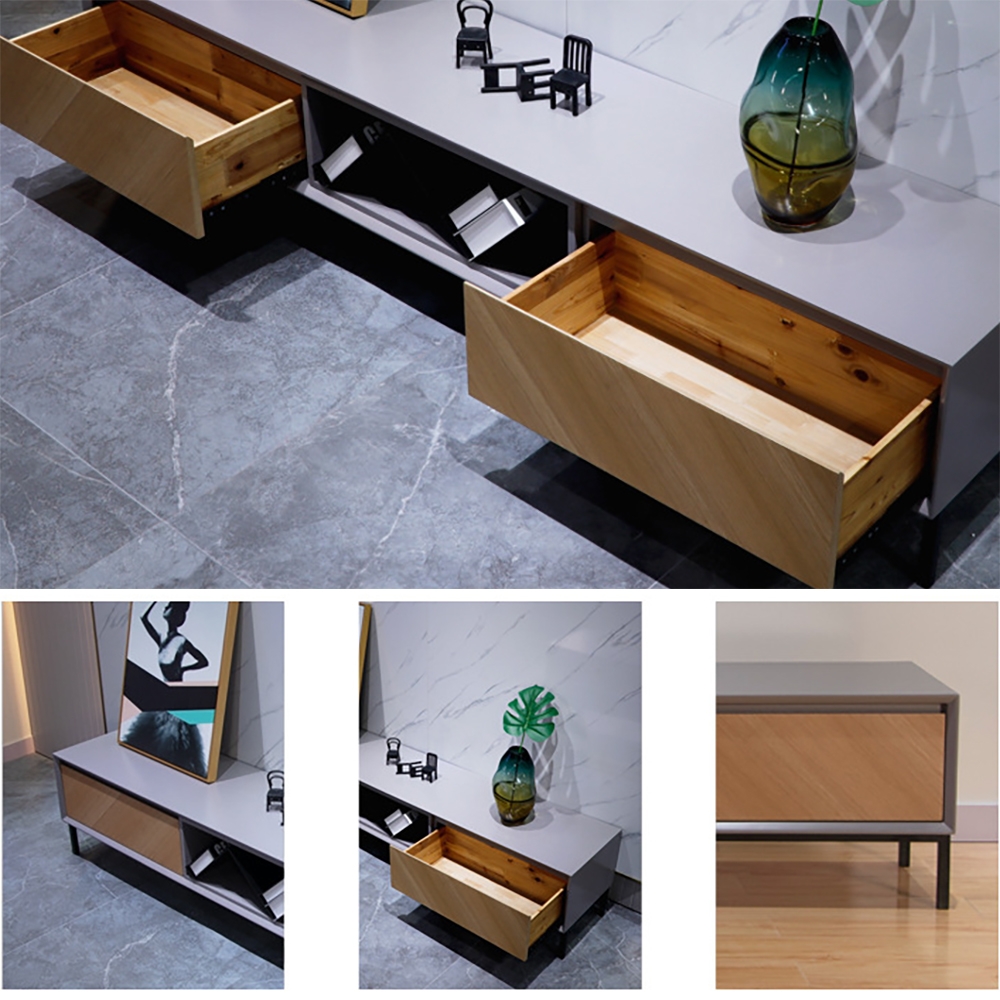 Italian Minimalist TV Stand Twill Surface Media Console with 2 Drawers in Small window image