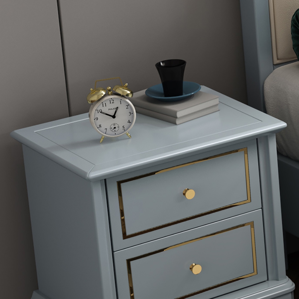 Modern Gray Nightstand Lacquered Luxury 2-Drawer Bedside Cabinet window image