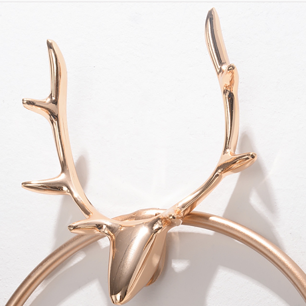 3D Deer Head Fashion Metal Wall Clock with Hollow-out Ginkgo Leaves window image