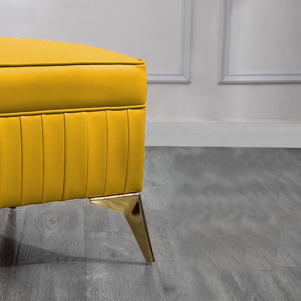 Yellow PU Leather Ottoman Upholstered Ottoman Stool in Stainless Steel Legs window image