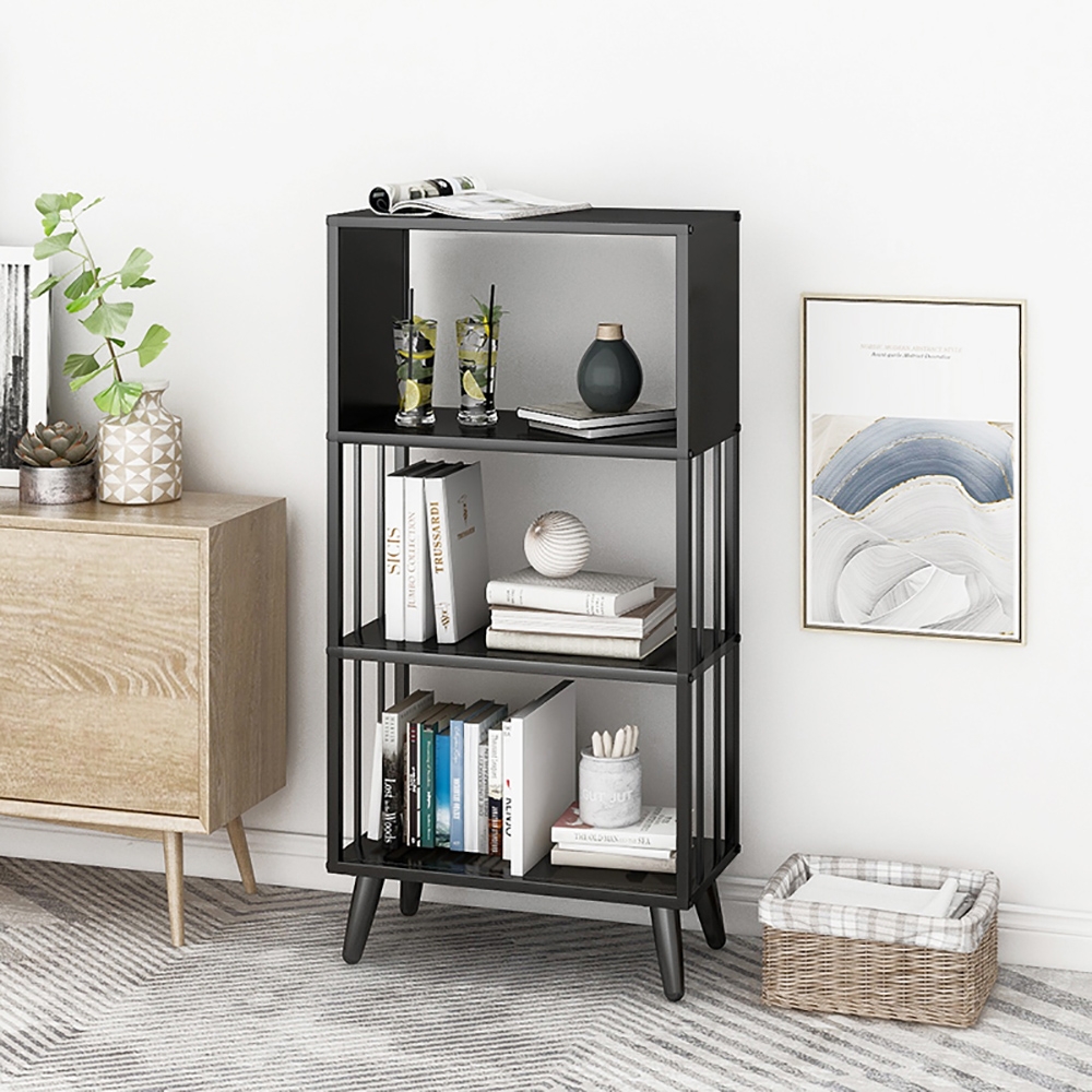 Contemporary Standing Etagere Bookshelf Metal Shelf in Black 4 Tiers window image