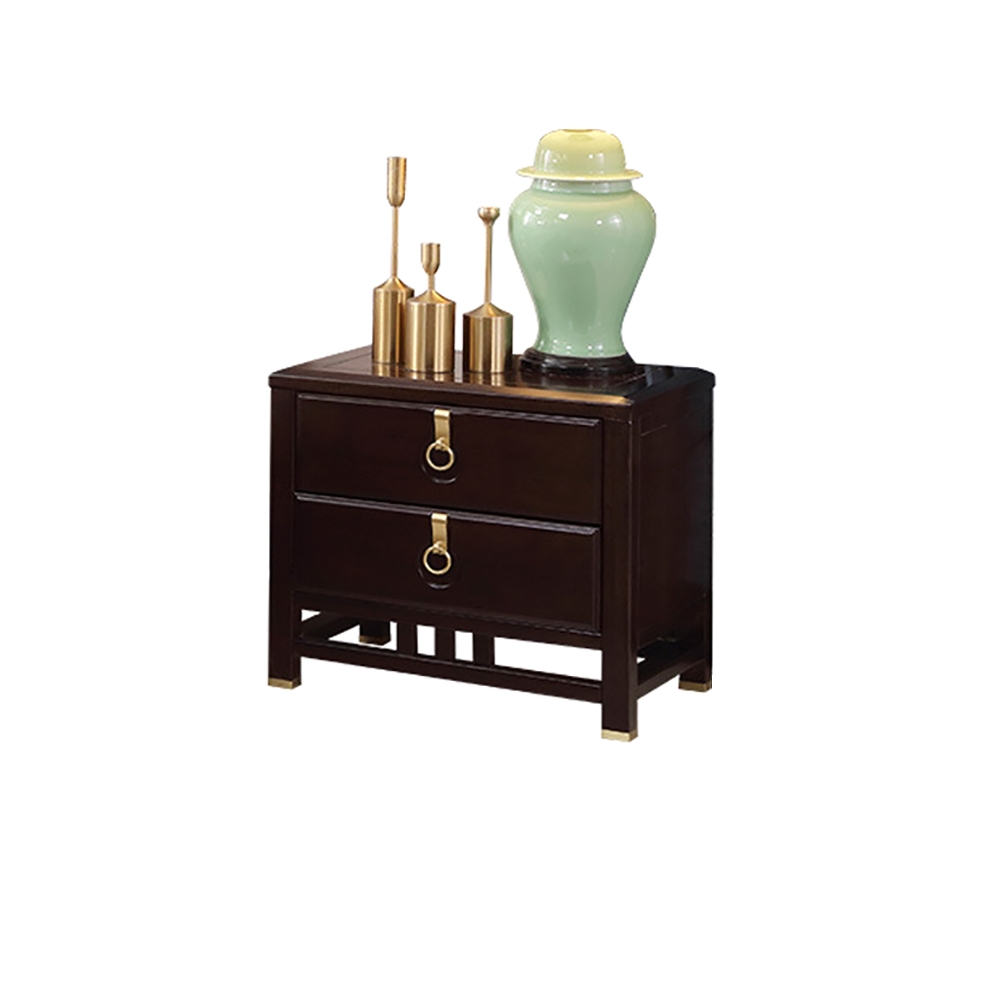 Coffee Nightstand Neo Chinese Style Buddhist Mood Bedside Cabinet with 2 Drawers window image