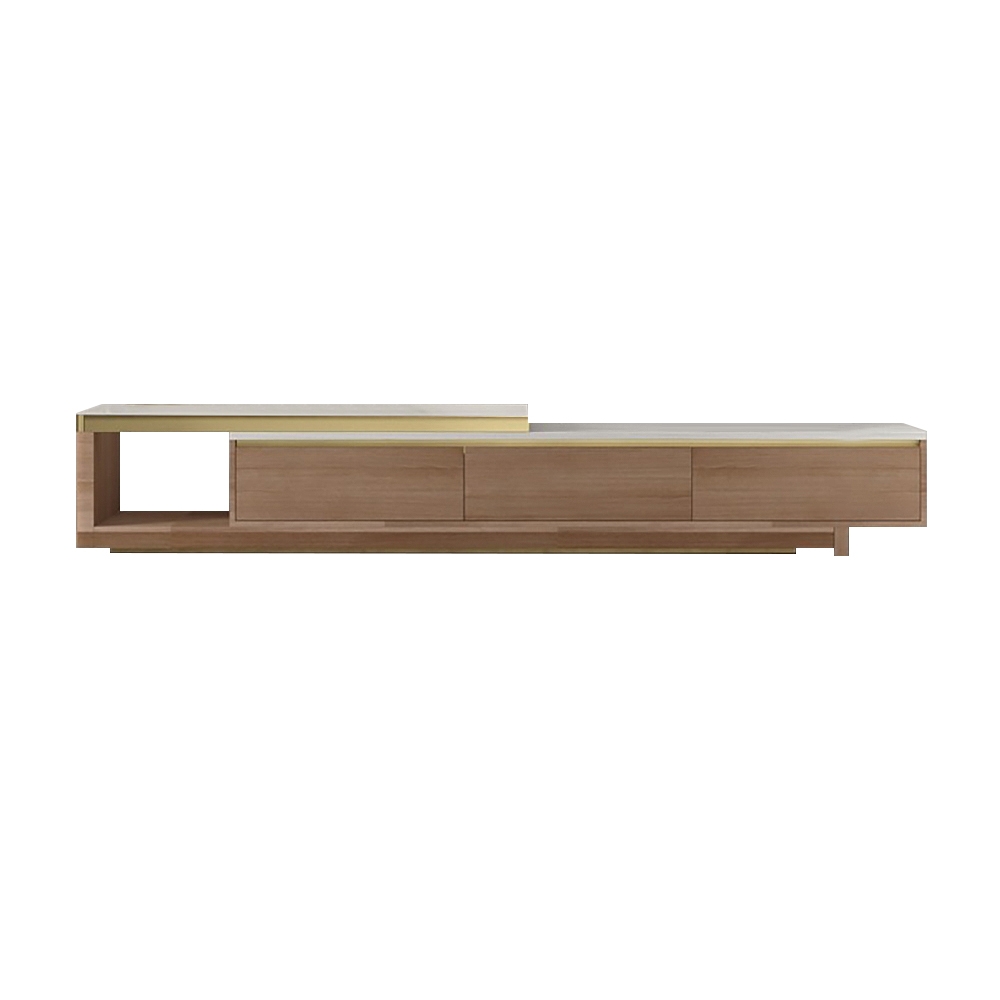 Nordic Walnut TV Stand Extendable Sintered Stone Top Entertainment Cabinet with Drawers window image