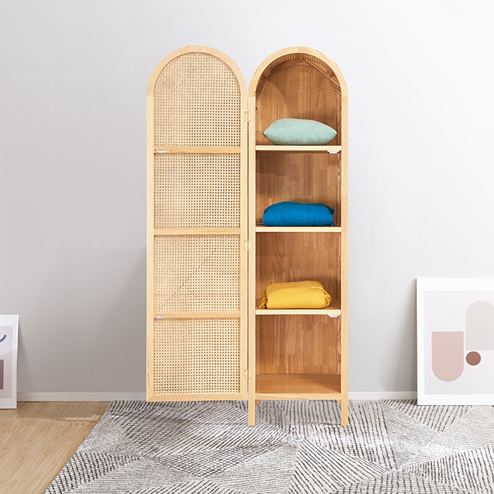 1900mm Nordic Natural Closet Arc Top Woven Rattan Clothes Cabinet window image