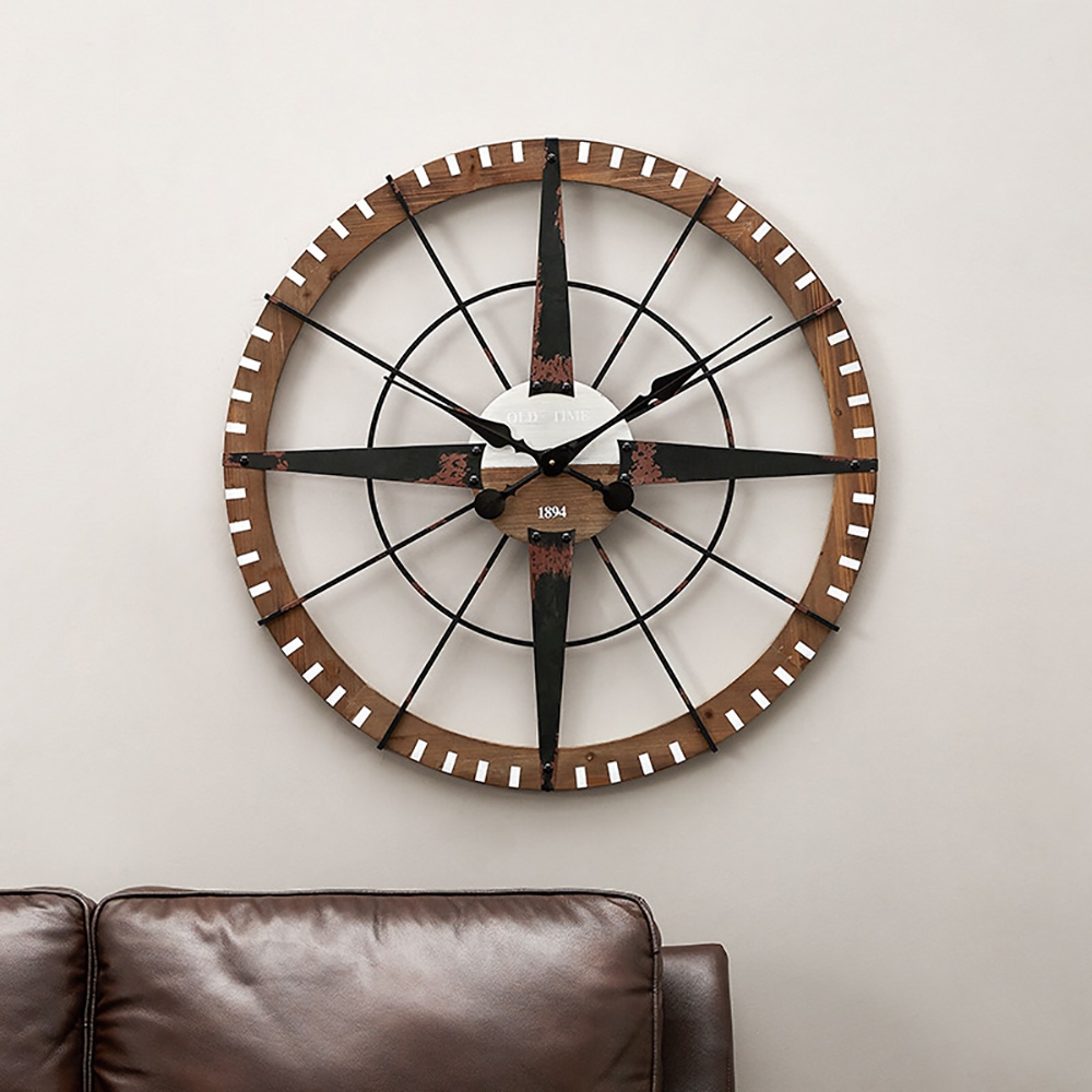 Retro-Industrial Style Round Oversized Wall Clock with Growth Ring Design window image