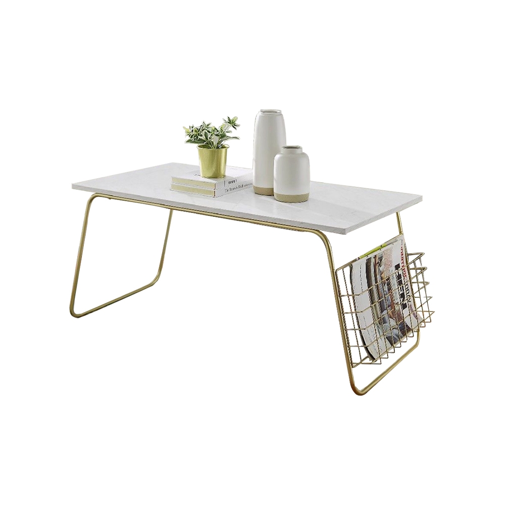 Modern White Coffee Table with Storage in MDF Top & Metal Frame window image
