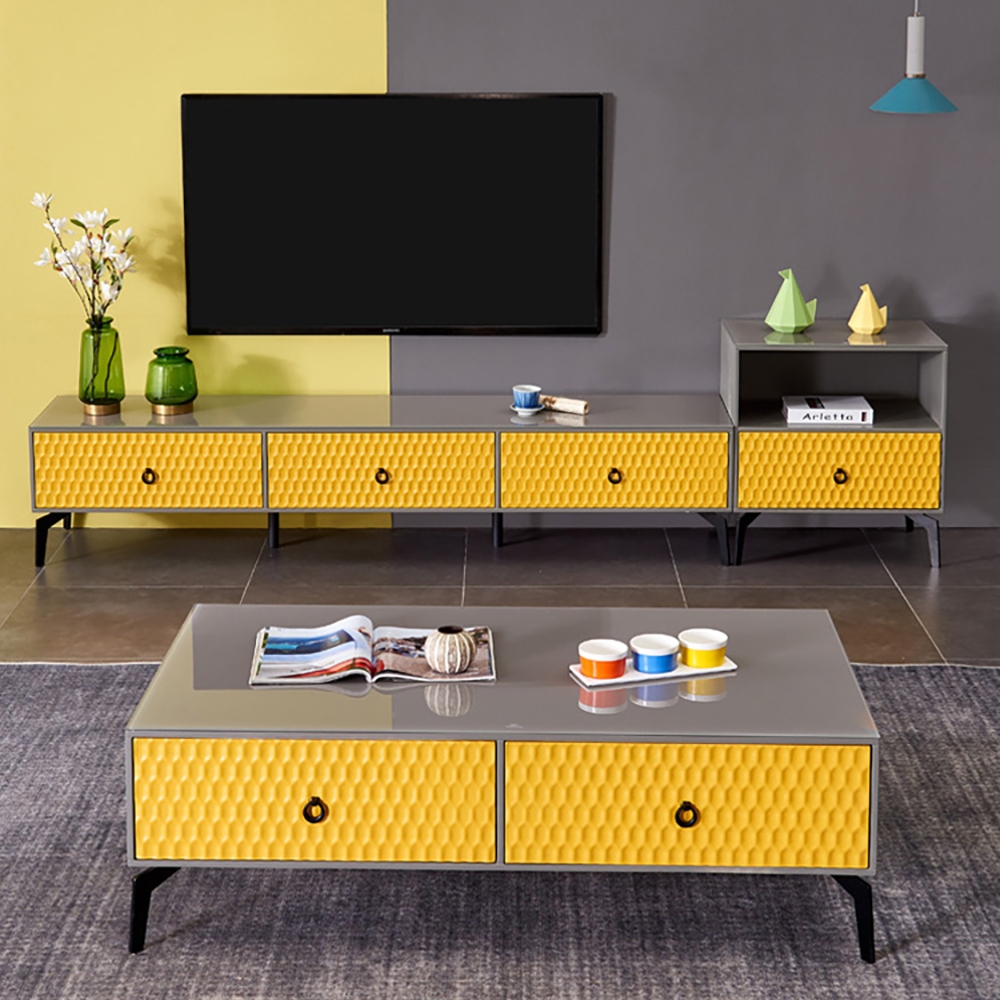 Modern Rectangle Coffee Table with Drawers in Orange window image