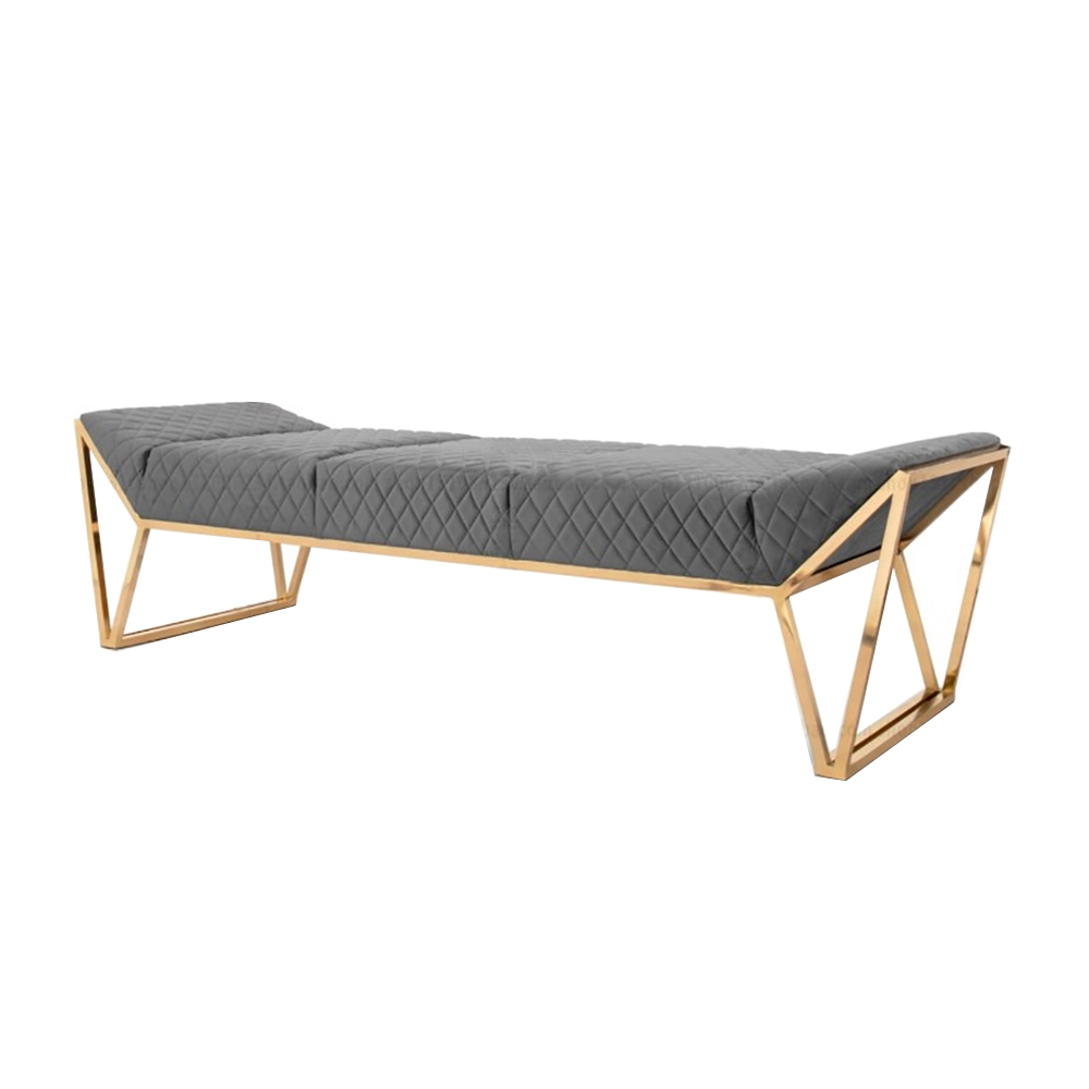 Gray Velvet Upholstered Bench Mid-Century Bench window image