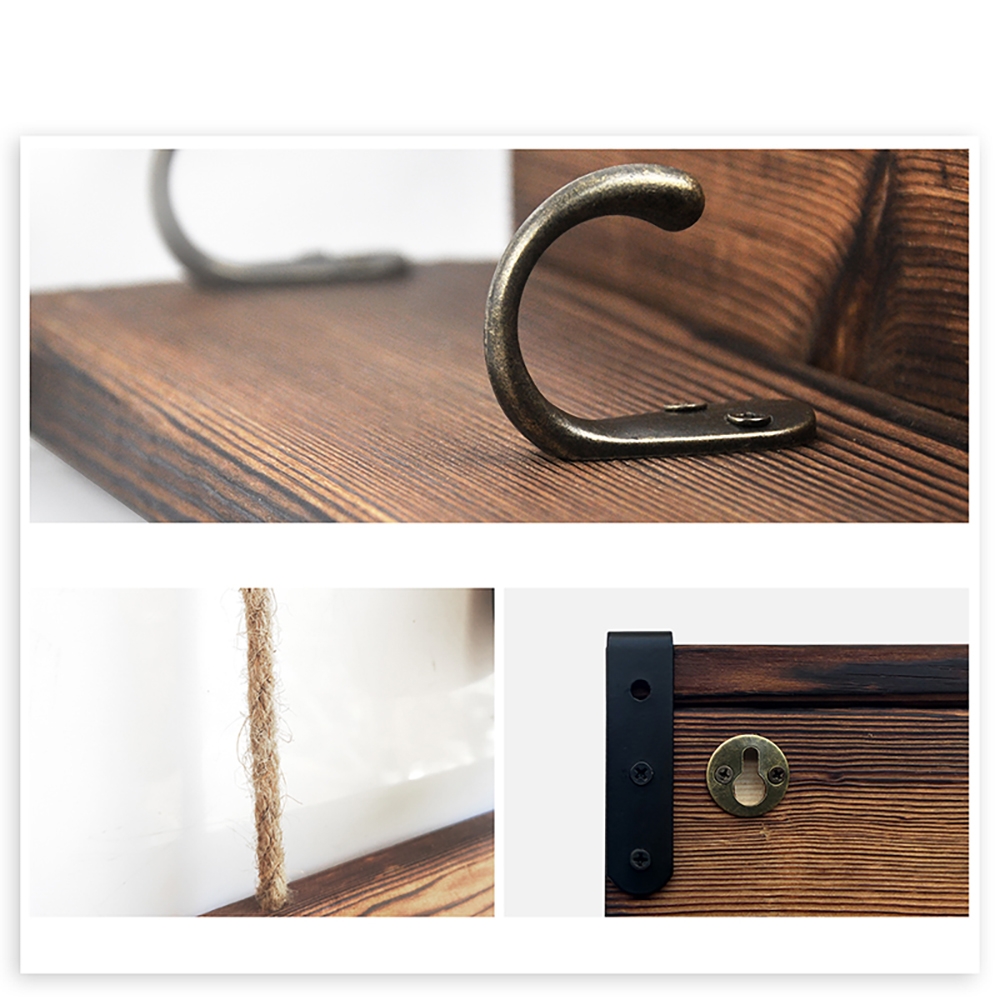 Rustic Retro Floating Shelves Wall Dish Storage Shelf with Hooks window image