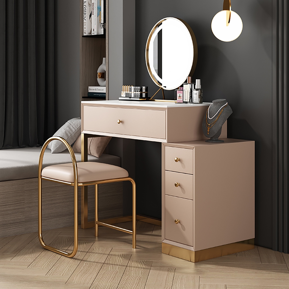 Minimalist Makeup Vanity Set Sintered Stone Top Dressing Table & Mirror Included window image