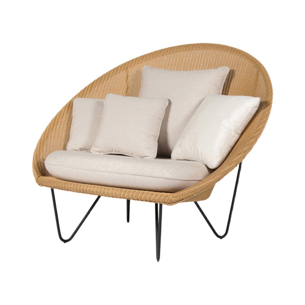Rattan Outdoor Barrel Chair with Pillow Back Aluminum Frame window image