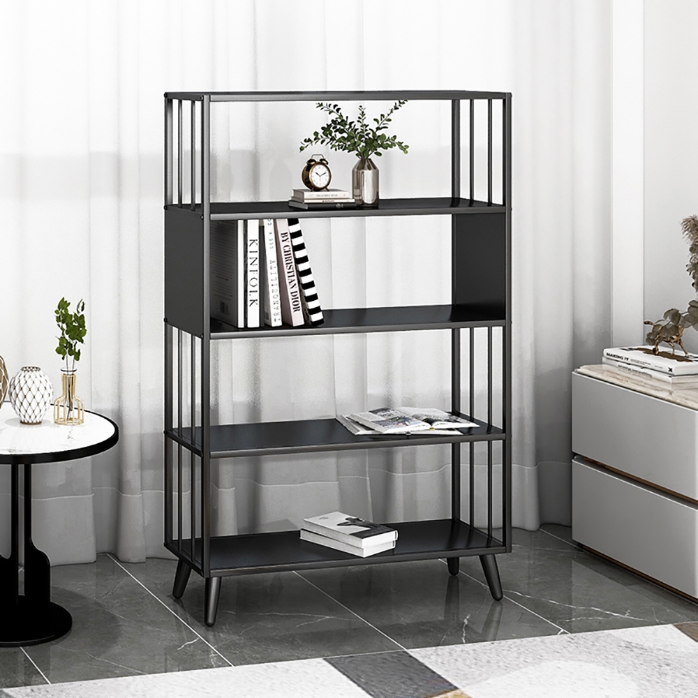 Contemporary Standing Etagere Bookshelf Metal Shelf in Black 4 Tiers window image
