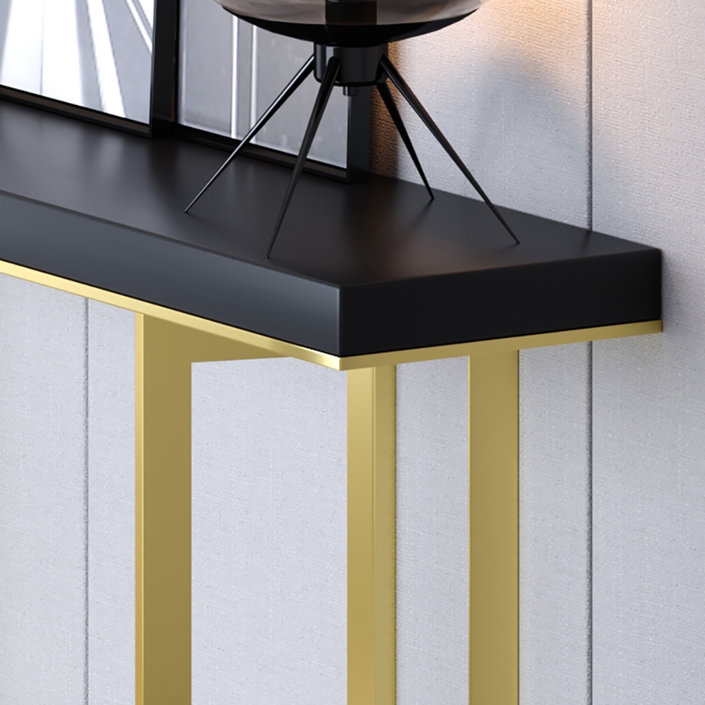 Modern Black Narrow Console Table in Wood & Metal window image