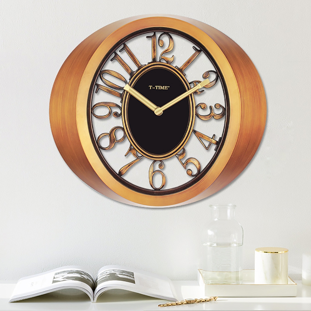 Retro Luxurious Oval Wall Clock with Creative Hollow-out Arabic Numbers window image
