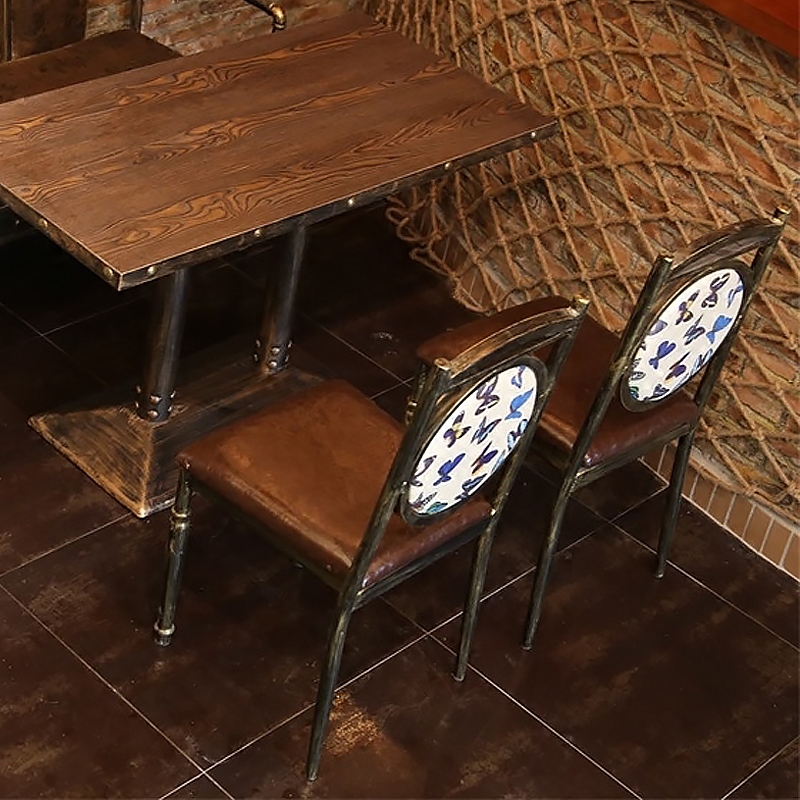 Retro Dining Chair High Back Leather Upholstered Metal Dining Chair window image