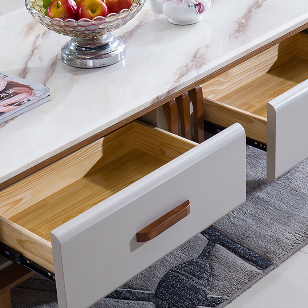 Modern Wood Coffee Table with Storage with Marble Top & Wood window image