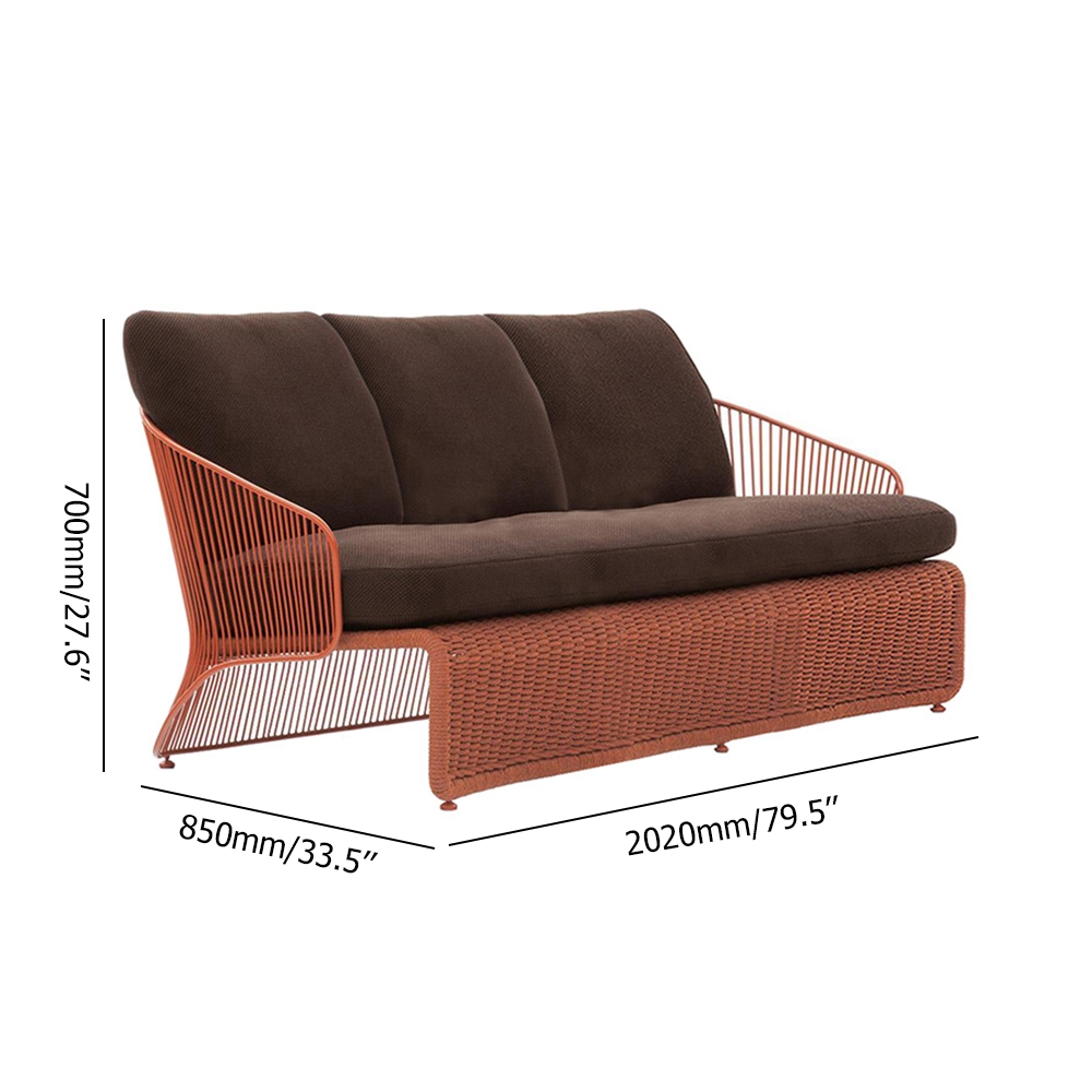 Brick Red 3-Seater Rattan Outdoor Sofa with Cushion Pillow window image