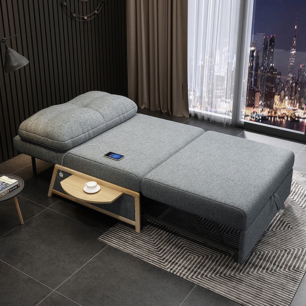 Sofa Bed Cotton&linen Upholstered 1-seat Convertible Sofa with a Accent Table window image
