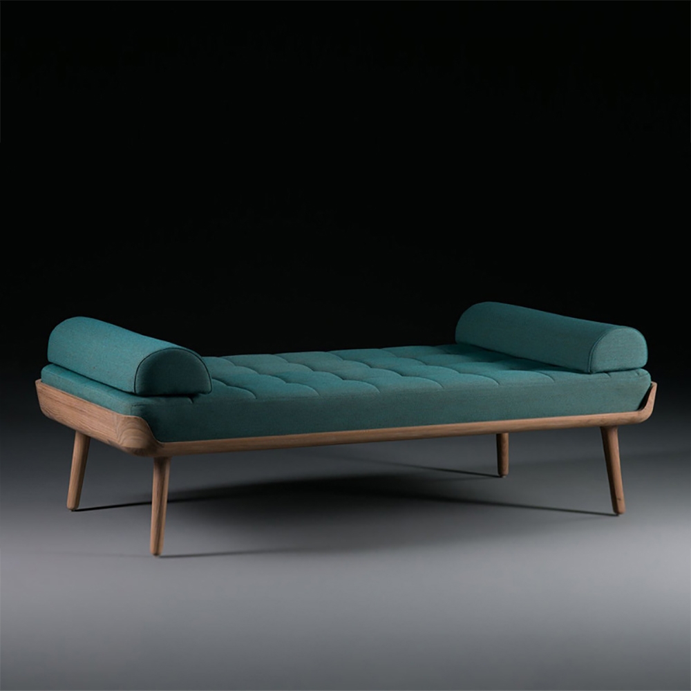 Retro Green Linen Upholstered Bench 47.2" Solid Wood Frame Bnech window image