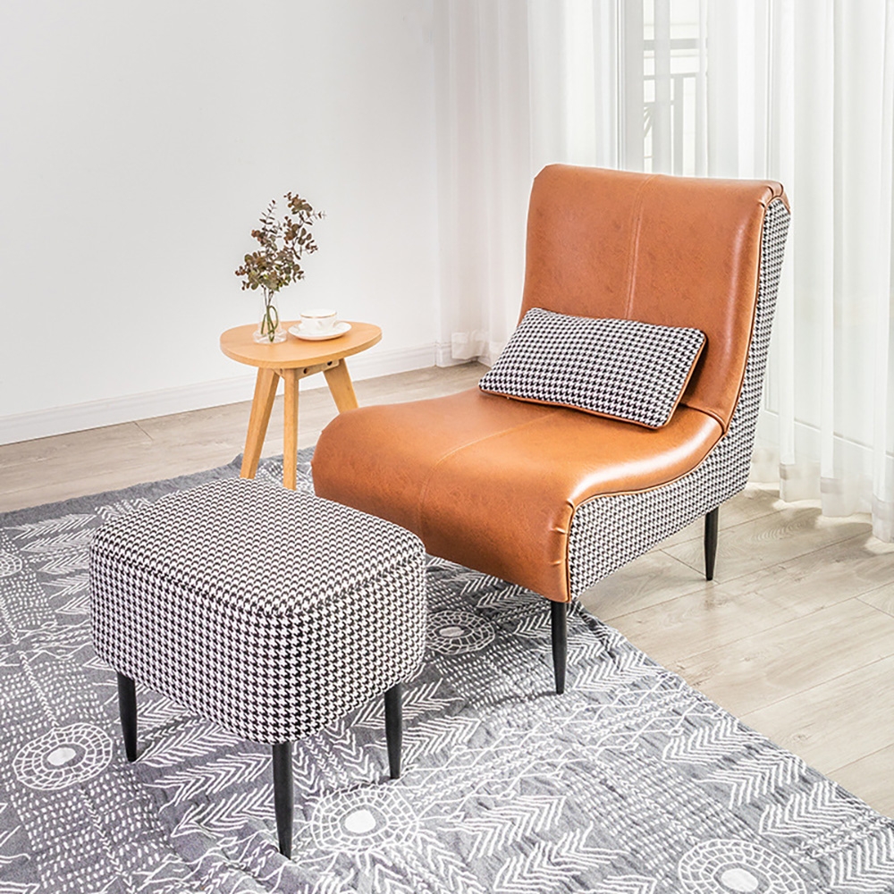 Orange Accent Chair Upholstered Leather Accent Chair Modern with Ottoman window image