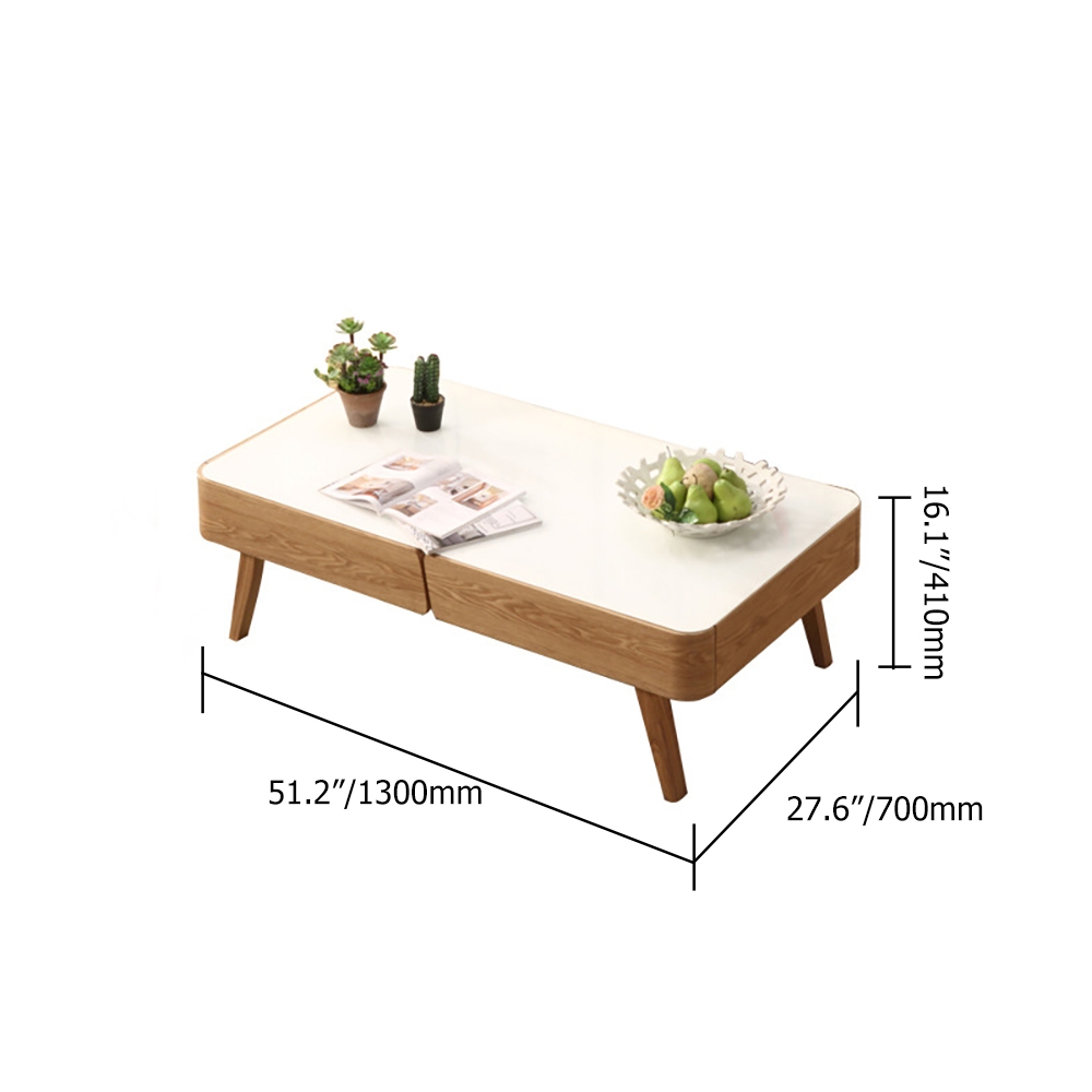 Rustic Wood Coffee Table with Storage Tempered Glass Top & Ash Wood Legs window image