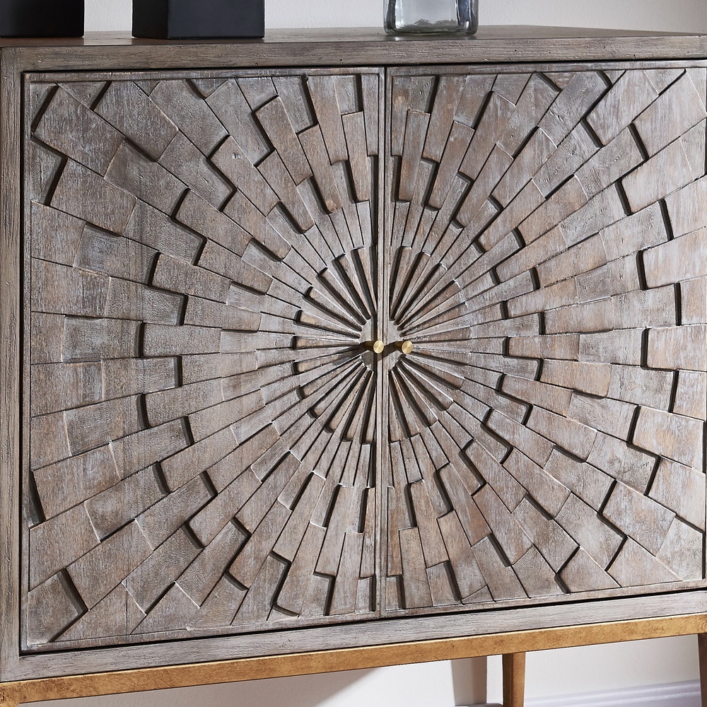 Vintage Light Gray Cabinet Embossed Cubic Surface Storage with 2 Doors window image
