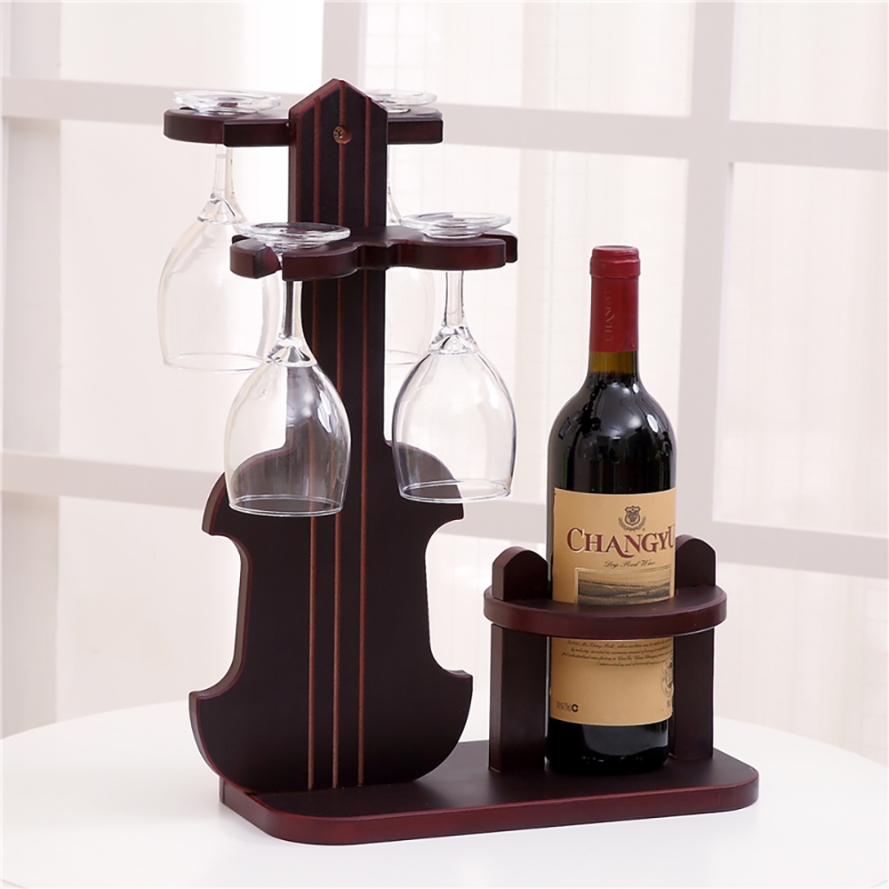Vintage Decor Violin Wine Rack with Glass Racks window image