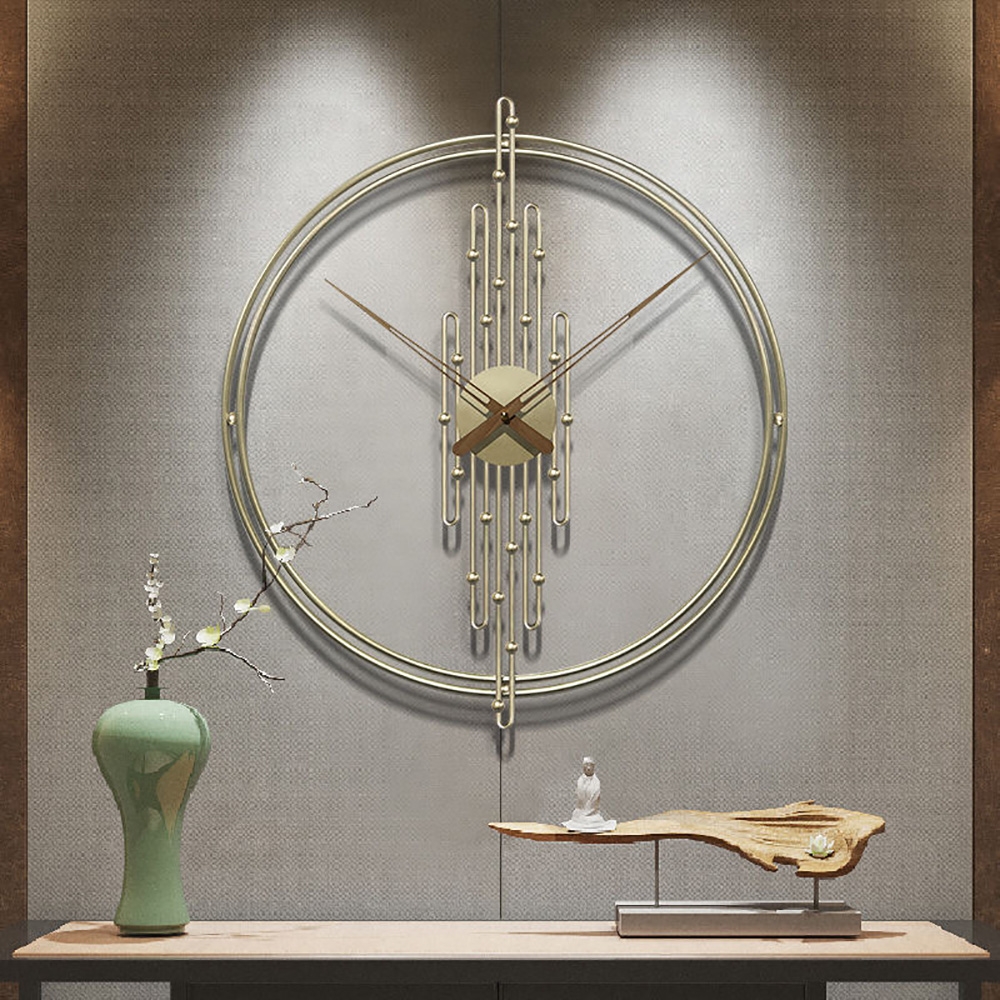 Small 3D Modern Design Oversized Golden Metal Round Wall Clock window image
